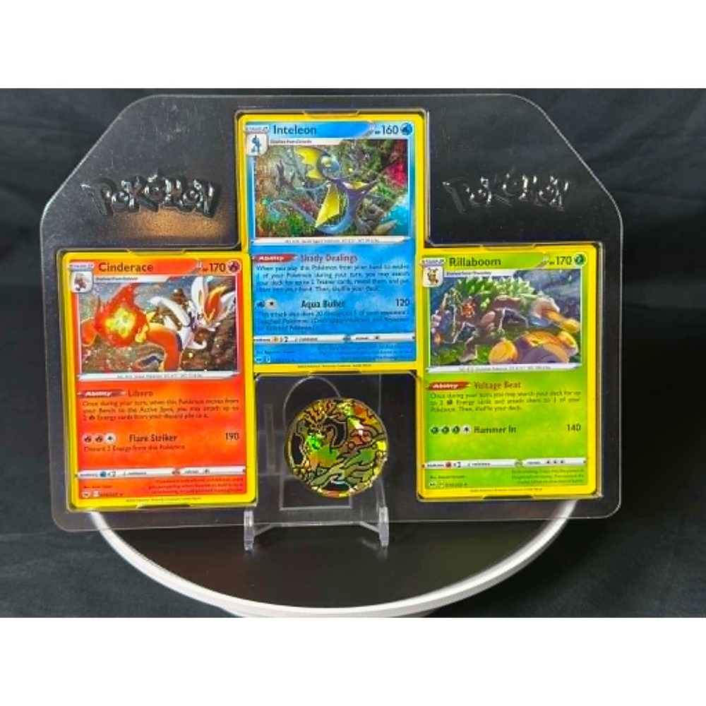 Pokemon TCG Cinderace Inteleon Rillaboom SWSH Promo Card Set with Charizard Coin